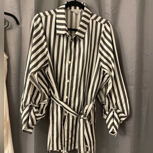 Black and white striped button up, size L; never worn
